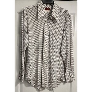 Vtg Men's Mesh Button Up Sz 16 Large Patriot Shirt Tapered Tails 50s 60s Retro